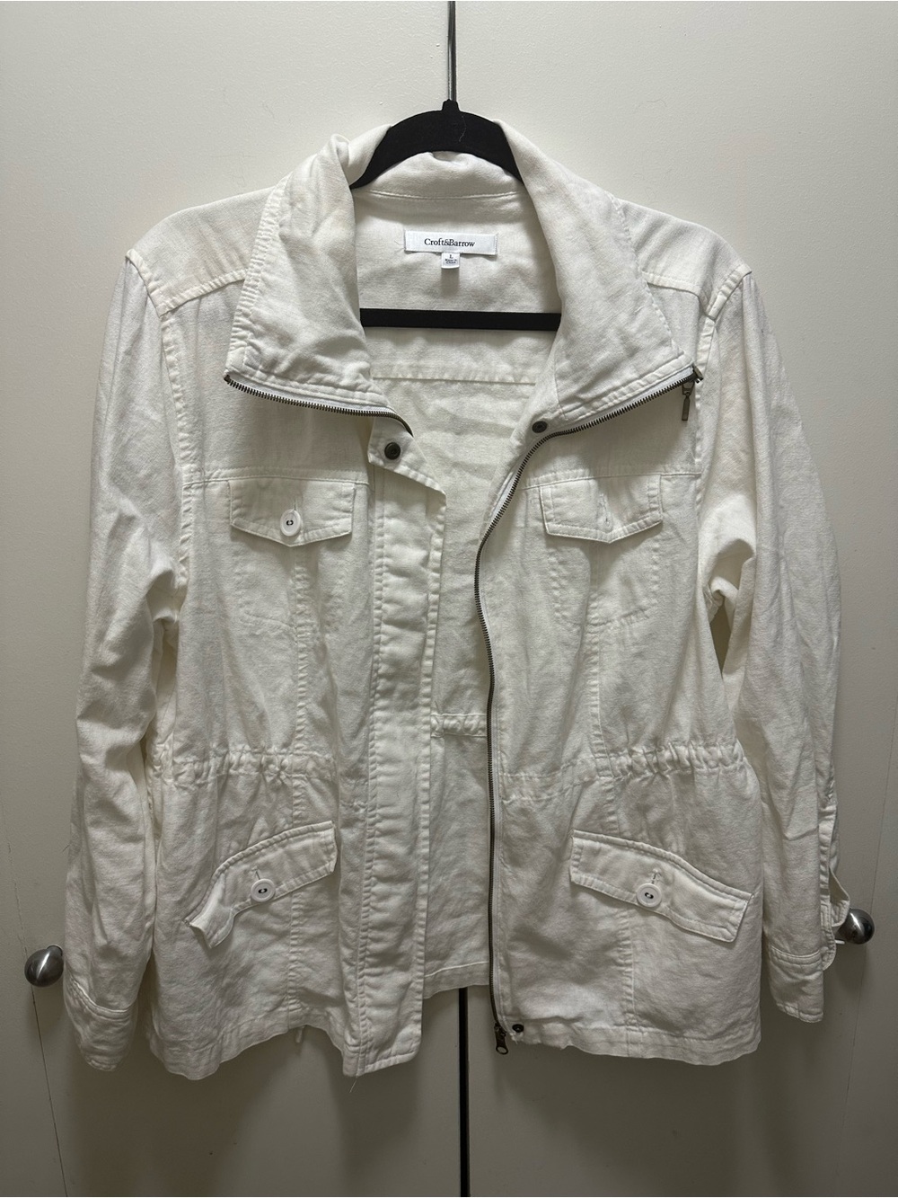 Croft & Barrow White Linen-Blend Utility Field Jacket - Size L